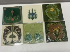 Six Art Noveau inspired Victorian Minton tiles