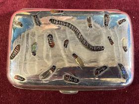 A hallmarked silver cigarette case in Japanese Shibayama form with applied insect & bug decoration