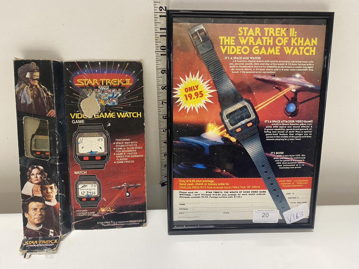 A vintage Star trek 2 videogame watch, boxed with advertising