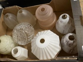 A selection of assorted vintage glass light shades, shipping unavailable