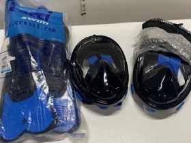 A selection of new snorkelling equipment including flippers and masks