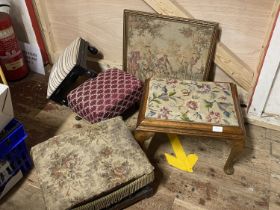 A selection of antique and vintage footstools and other, shipping unavailable