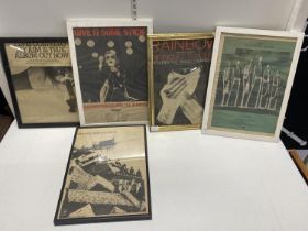 A selection of assorted framed musical posters