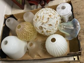 A selection of assorted vintage glass light shades, shipping unavailable