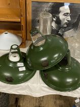 Five vintage Coolicon green enamel light shades