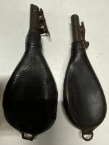 Two early leather military powder flasks