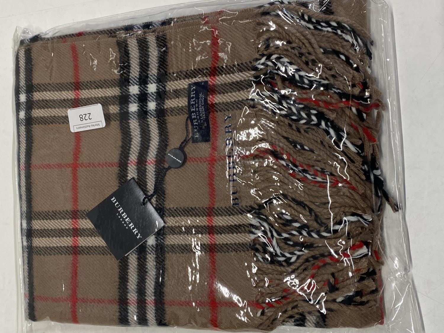 A new with tags Burberry 100% lambs wool tan shawl 206 x 70cm