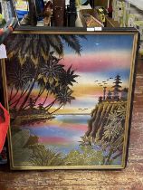 A large piece of framed artwork signed by artist 90x77cm, shipping unavailable