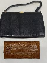 A Mappin & Webb lizard skin vintage handbag and a vintage crocodile skin purse.