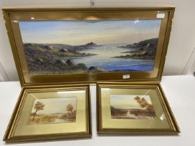 two framed watercolours (signed) and one other (largest 80x40cm) shipping unavailable