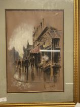 A pastel artwork by John Sefrey-Lester original street scene with figures 49x62cm, shipping