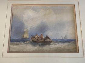 A framed John Wilson Carmichael 1799-1868 watercolour of a nautical theme 56x50cm