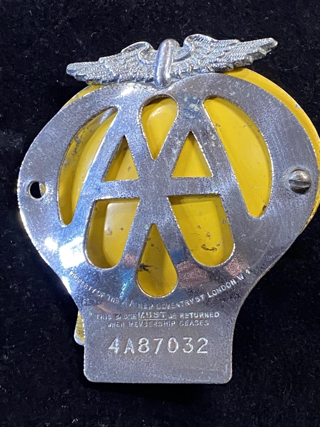 A vintage AA bumper badge