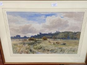 A John Steeple 1823-1887 watercolour of Arndale castle with cattle in foreground 74x69cm