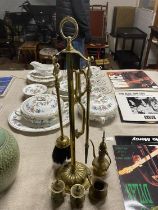 A selection of vintage brass items including fireside companion shipping unavailable