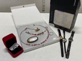 A selection of assorted costume jewellery including 925 rings and Garmin watch (needs new strap)