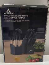 A new boxed Acoqoos detachable knife block and utensils holder