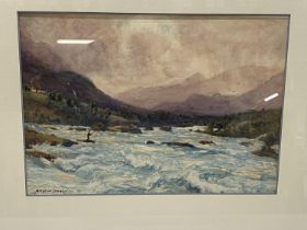 A framed Alfred Heaton Cooper 1863-1929 watercolour 'A fisherman in a Lakeland landscape'