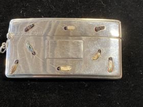 A hallmarked silver Japanese shibayama calling card case with applied insect decoration