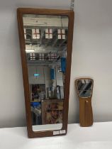 A vintage Mid Century teak wall mirror and one other smaller mirror 78x33cm shipping unavailable