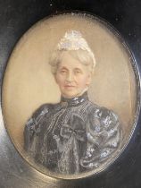 A Victorian hand painted portrait in ebonised frame (frame h11cm)