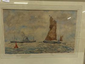 A framed watercolour by S H Jerram a listed artist entitled 'Sail and Steam' shipping unavailable