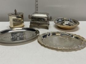 A selection of silver plated ware including trinket boxes