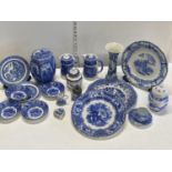 A selection of assorted blue and white ceramics including Abbey, George Jones etc shipping