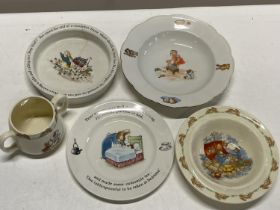 A selection of assorted child's collectable ceramics including Bunnykins and Beatrix Potter