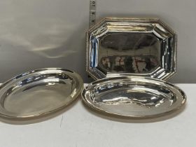 Three silver plated trays by Walker & Hall and Mappin & Webb