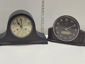 Two Art Deco Period wooden cased mantle clocks AF shipping unavailable