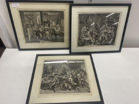 Three Victorian lithographic prints entitled 'The Rake's progress'