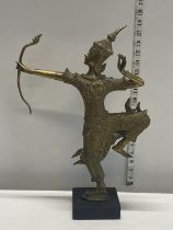 A heavy bronzed Balinese figure on wooden base h48m