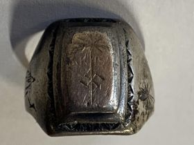 A WW2 German silver ring with palm and tree and swastika (Africa Corp) 1941? marked 900