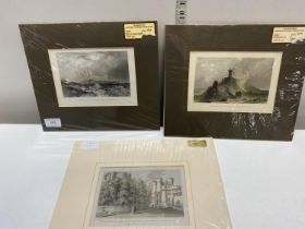 Three antique engravings of Northern English castles