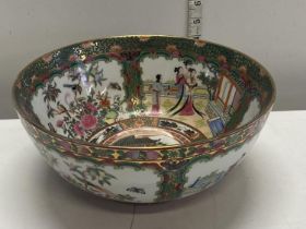 A Chinese Famille Vert bowl with character mark to base