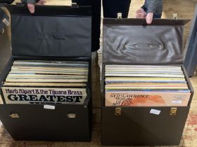 Two vintage LP carry cases and contents of mixed genre LP records, shipping unavailable