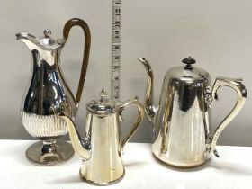 Three assorted quality silver plated tea pots including James Dixson and Sons