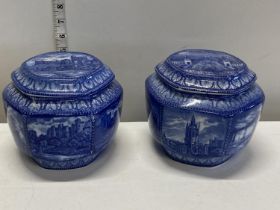 Two vintage lidded Malling ware containers