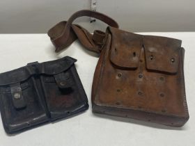 Two antique military leather pouches