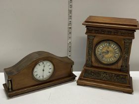 Two vintage wooden mantle clocks
