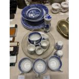 A selection of blue and white Willow pattern bone china