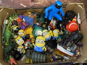 A box of misc toys and other items