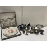 A selection of assorted silver plated ware, cutlery and Risoli plate and cutlery set.