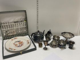 A selection of assorted silver plated ware, cutlery and Risoli plate and cutlery set.