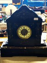 A heavy slate mantle clock by ALM with key and pendulum, shipping unavailable