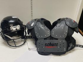 A selection of American football protective ware