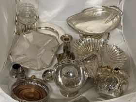 A box of assorted silver plated ware