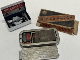 A vintage Wilkinson shaving set and Rolls razor
