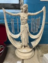 A Classical figure of an Art Deco style lady wind chime h54cm, shipping unavailable